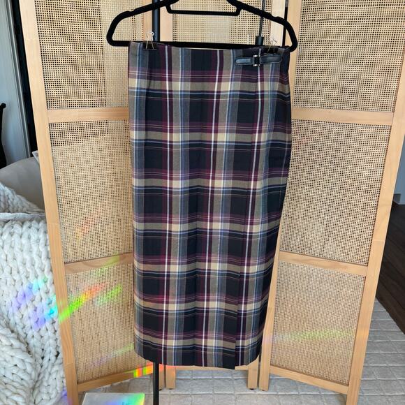 Charter Club Tartan Maxi Wool Skirt purple preppy academia size 10 NEW - Picture 3 of 5